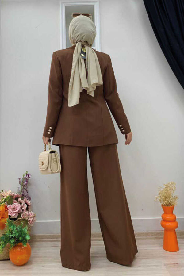 Button Detail Blazer Jacket Wide Trousers Set 8302