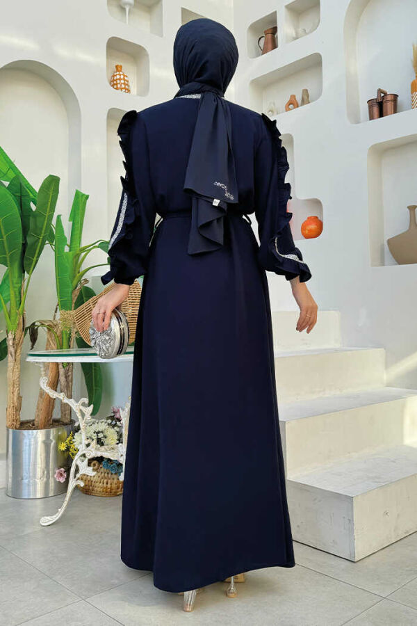 Frilled Sleeve Stone Detail Abaya Suit 8484