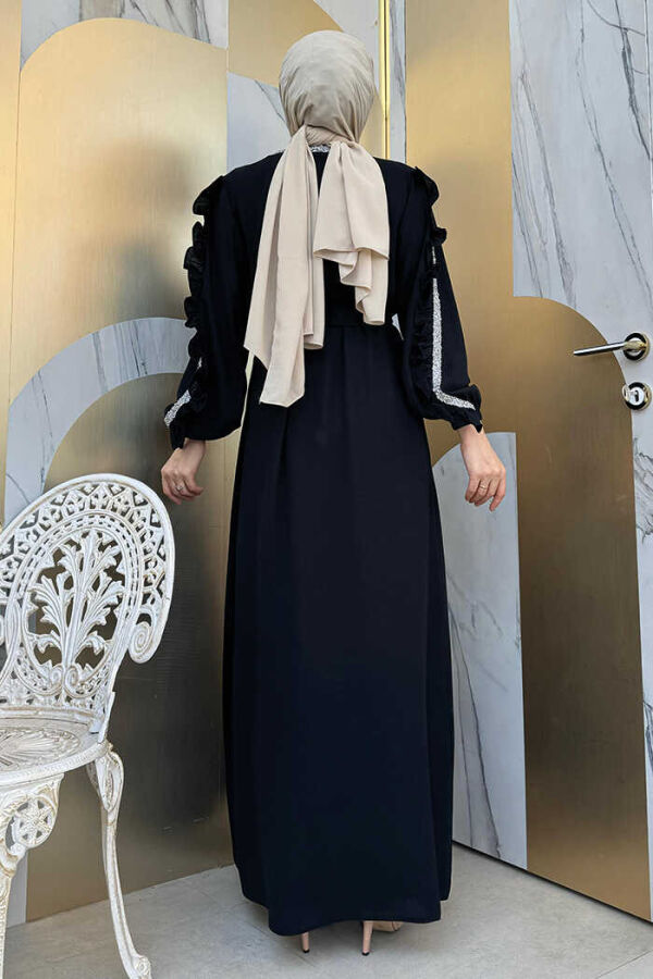 Frilled Sleeve Stone Detail Abaya Suit 8484