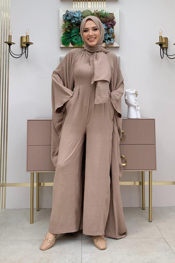 Jumpsuit and Abaya Two Piece Set with Shawl 8519