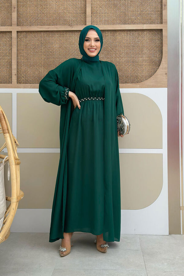 Abaya Suit with Stoned Waist and Ankle Parts 8490