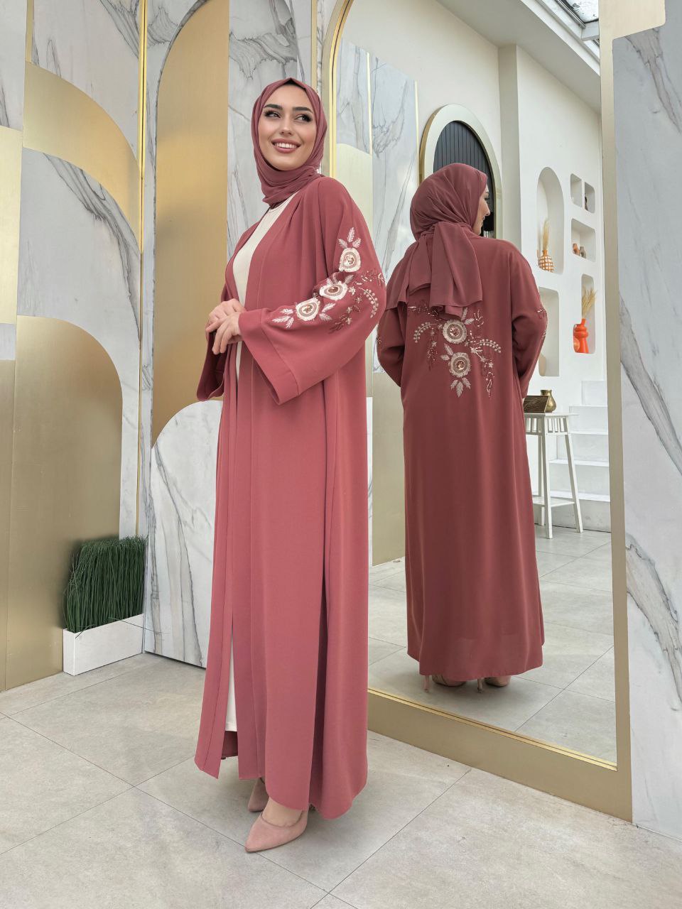 Embroidered Detailed Waist Belted Abaya 7898