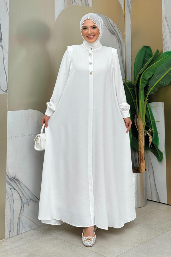 Buttoned Stone Detailed Abaya 7903