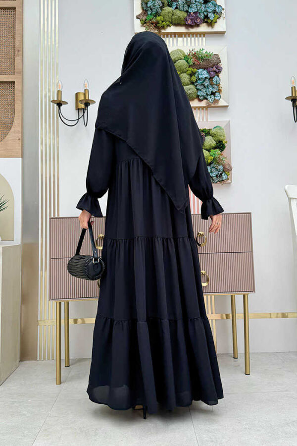 Elasticated Sleeve Layered Abaya Dress Set 3859