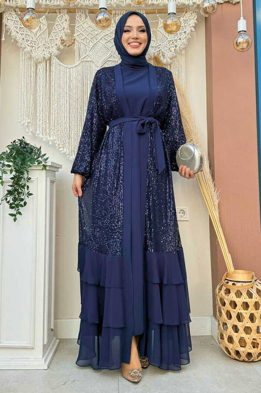 Sequin Embroidered Abaya and Dress Set 8483