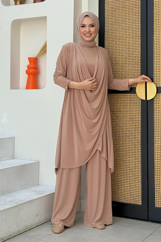 Shawl Collar Biased Asymmetric Cut Trouser Tunic Set 8552