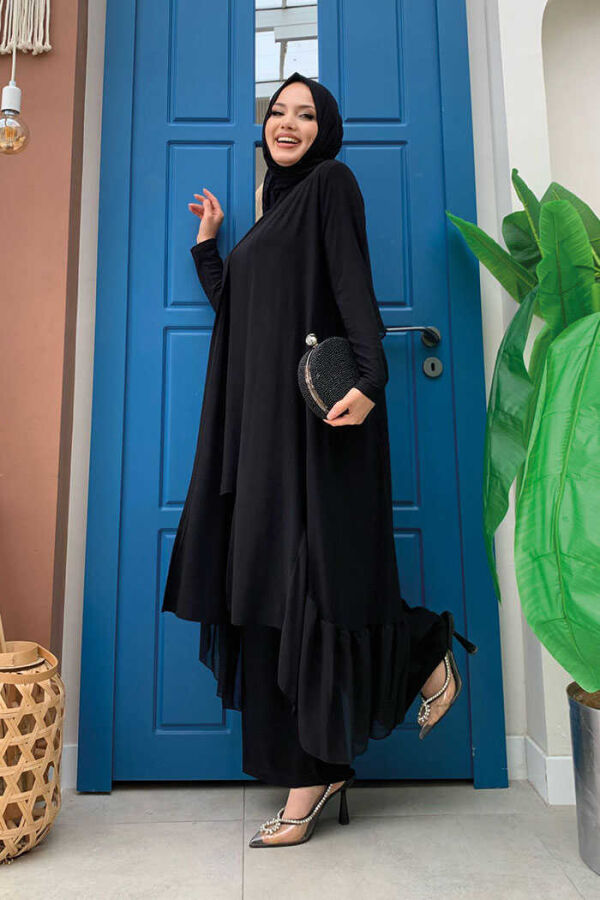 Chiffon Ruffle Look Abaya Trio Set 8411