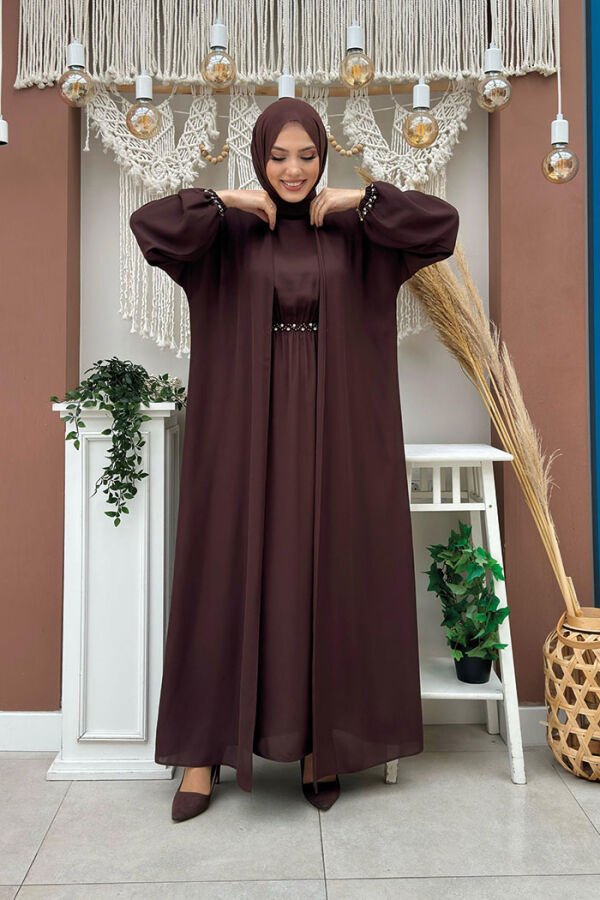 Abaya Suit with Stoned Waist and Ankle Parts 8490