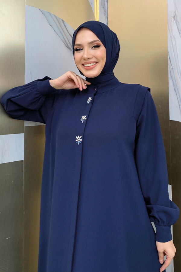 Buttoned Stone Detailed Abaya 7903