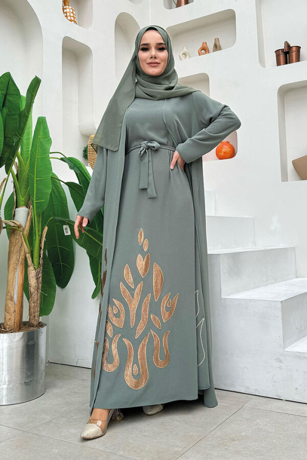 Abaya Suit with Patterned Skirt Part Dress 8495