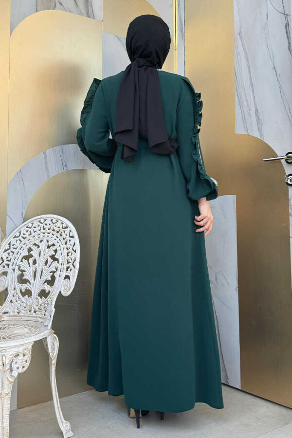 Frilled Sleeve Stone Detail Abaya Suit 8484