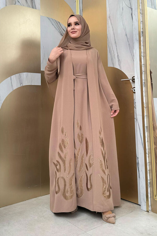 Abaya Suit with Patterned Skirt Part Dress 8495