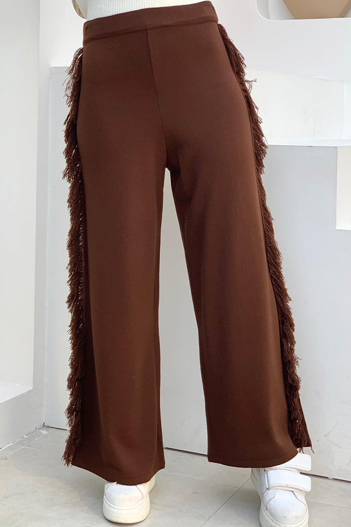 Elastic Waist Side Tassel Detailed Knitted Trousers 22242