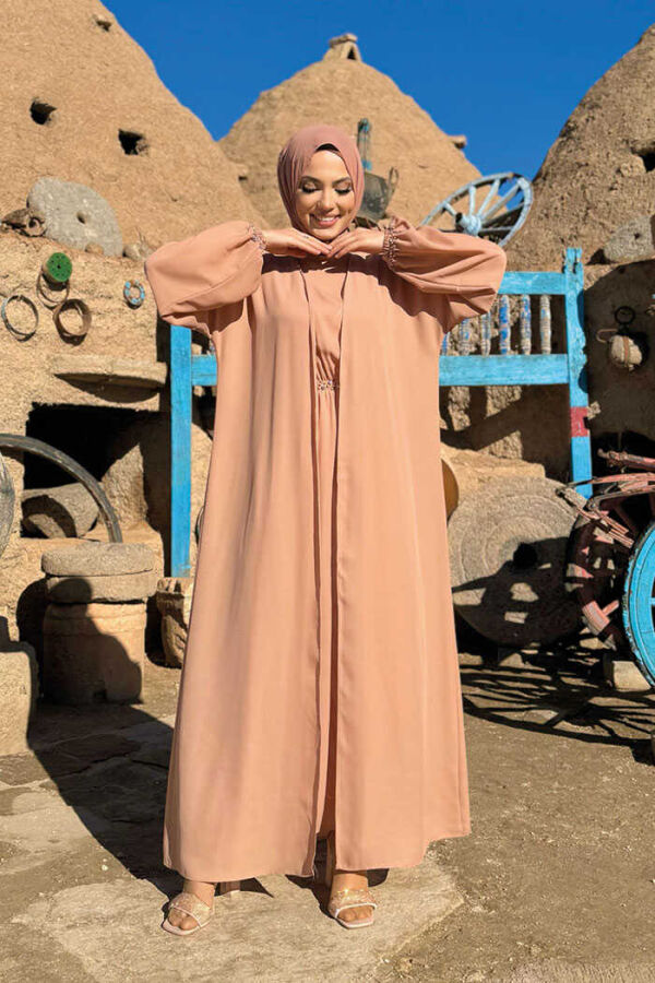 Abaya Suit with Stoned Waist and Ankle Parts 8490