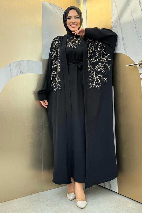 Embroidered Detailed Abaya and Dress Set 8486